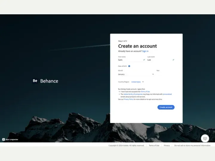 Behance interface reference