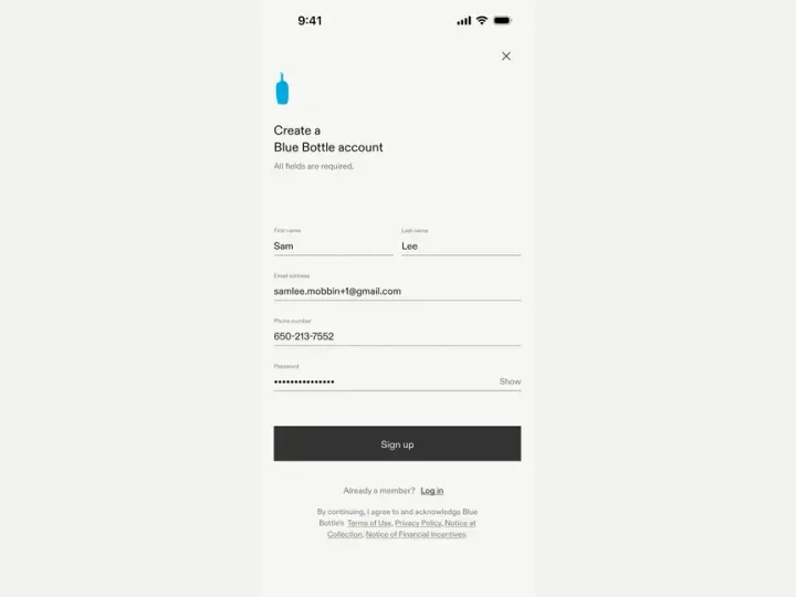 Blue Bottle Coffee interface reference