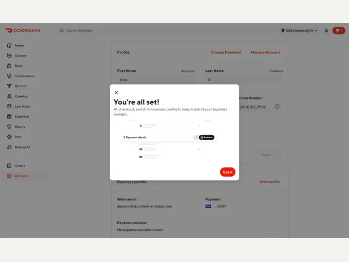 DoorDash interface reference