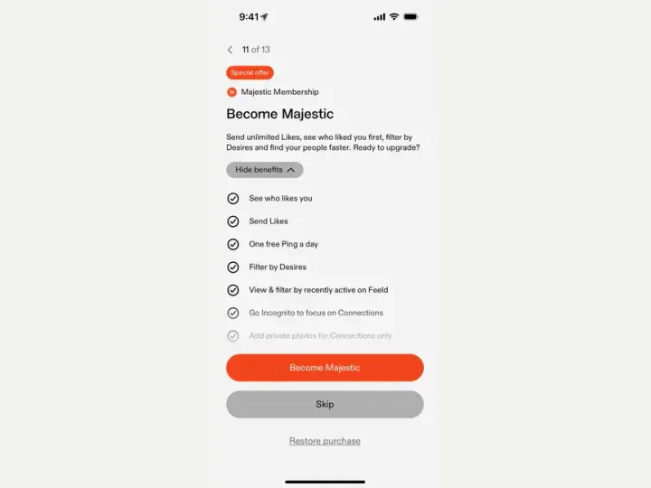 Feeld interface reference