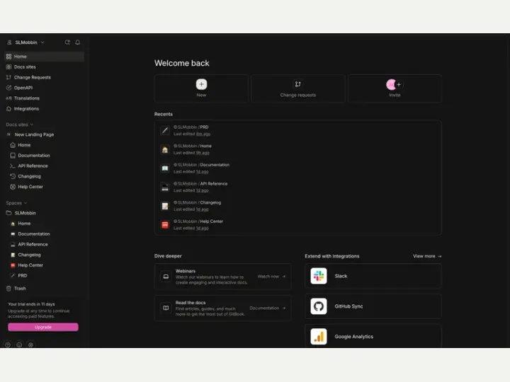 GitBook interface reference