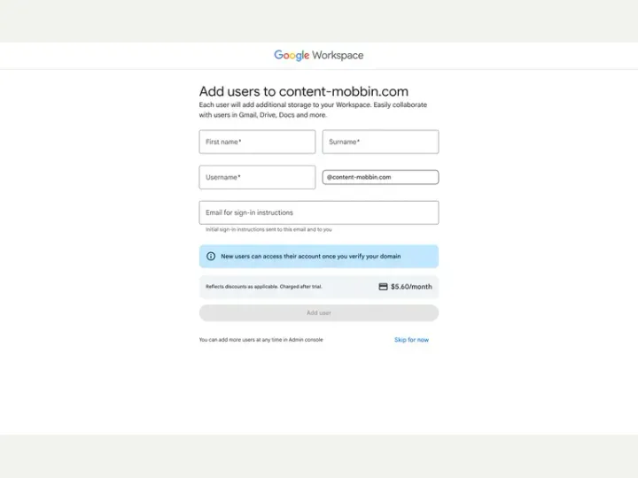 Google Workspace interface reference