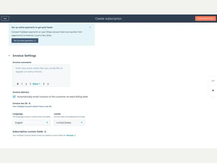 HubSpot interface reference