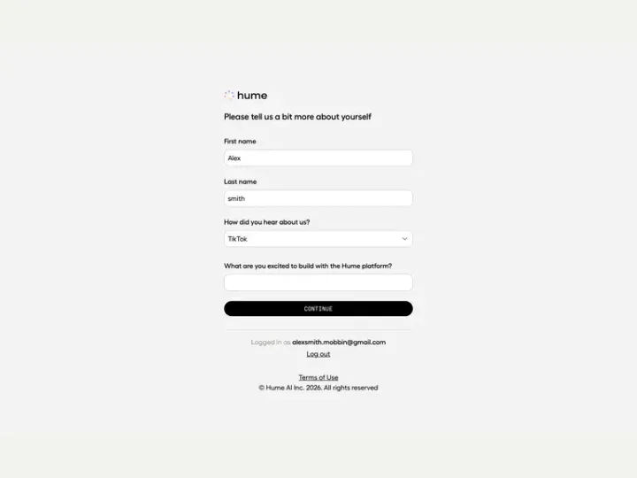 Hume AI interface reference