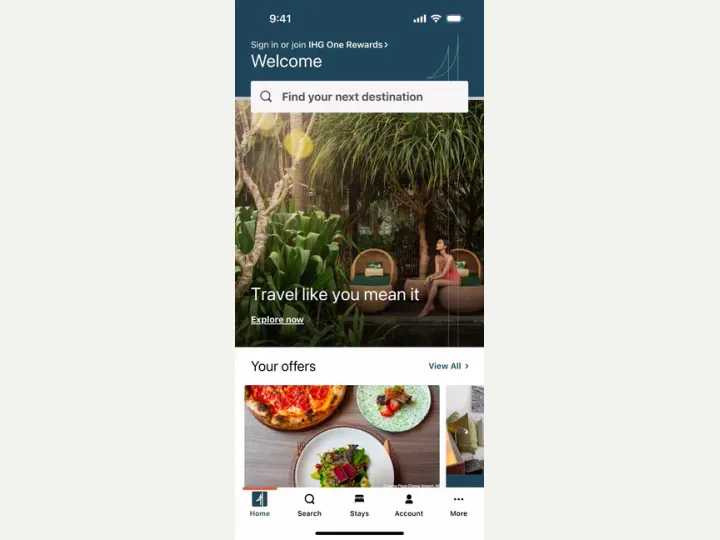 IHG Hotels & Rewards interface reference