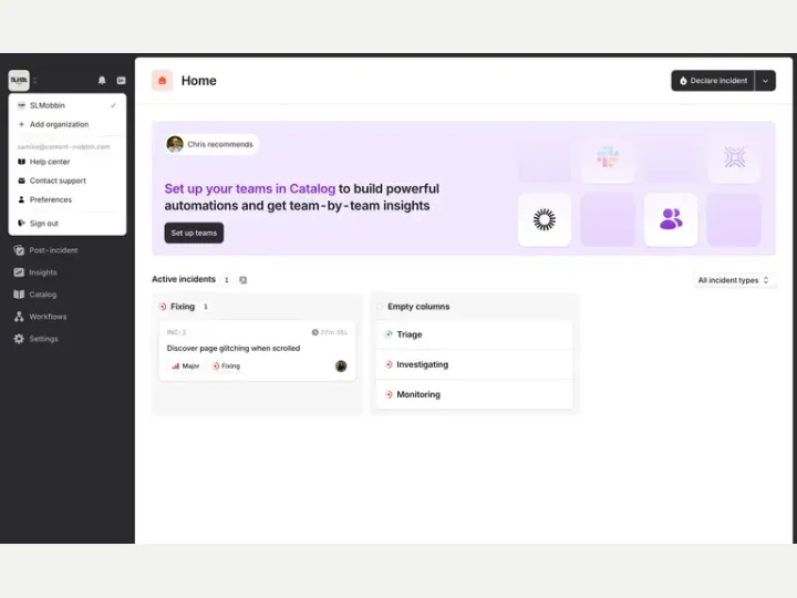 incident.io interface reference