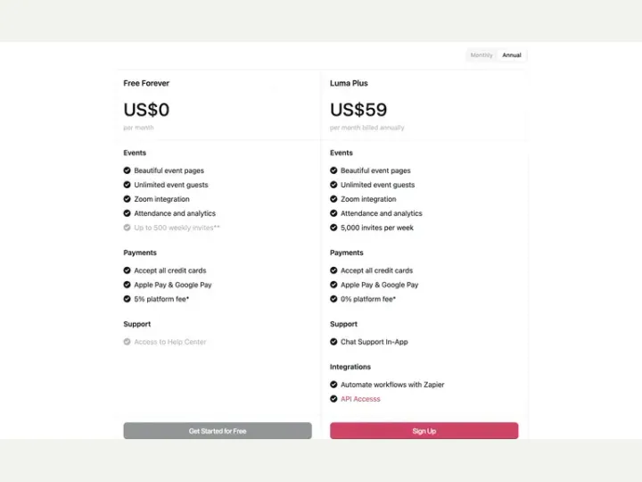 Luma interface reference