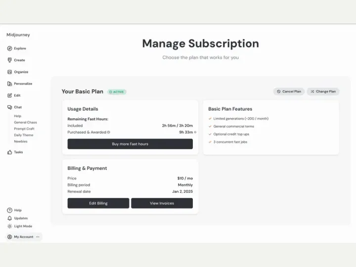 Midjourney interface reference