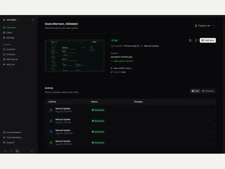 Mintlify interface reference