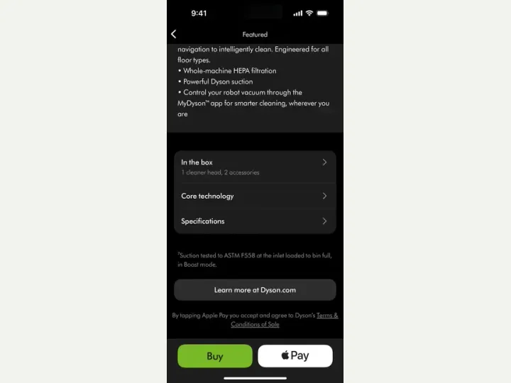 MyDyson interface reference