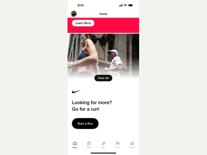 Nike Run Club interface reference