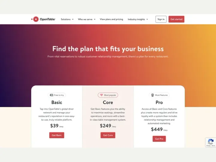 OpenTable interface reference