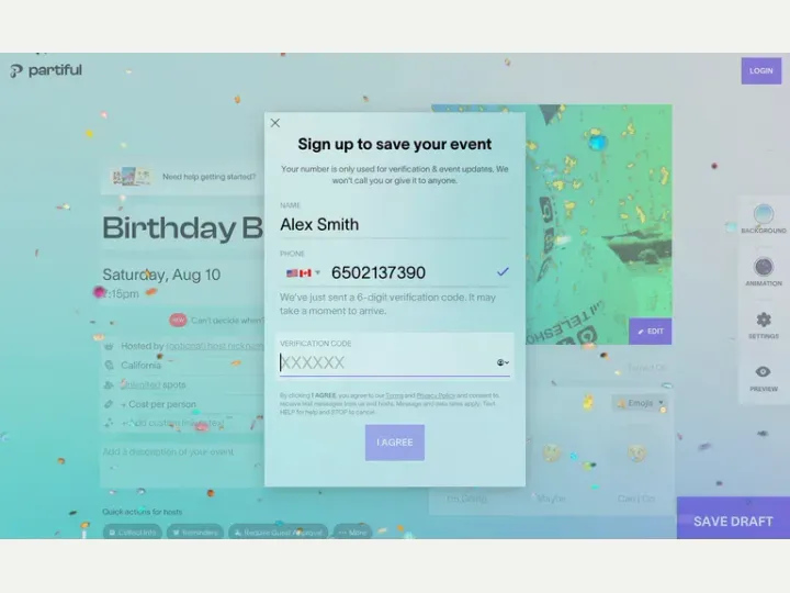 Partiful interface reference
