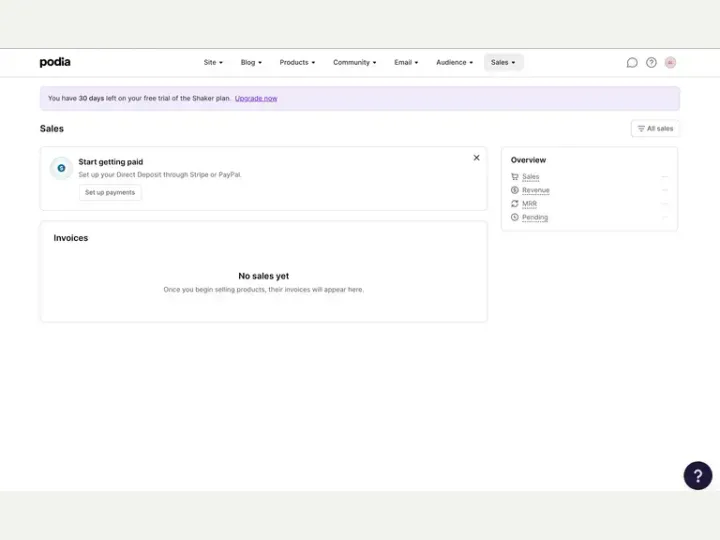 Podia interface reference