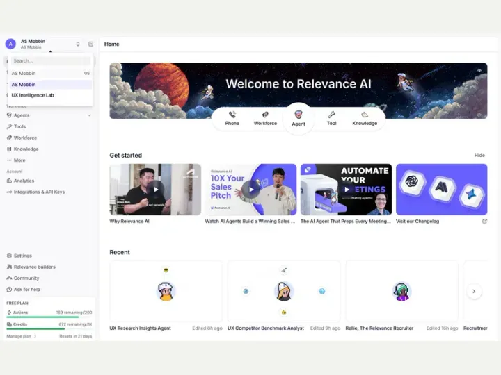 Relevance AI interface reference