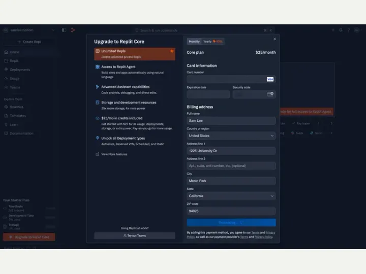 Replit interface reference