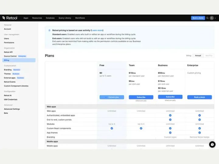 Retool interface reference