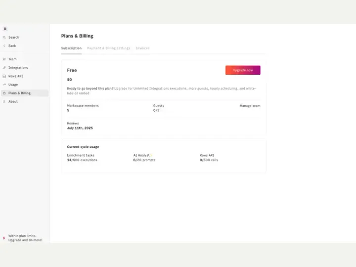 Rows interface reference