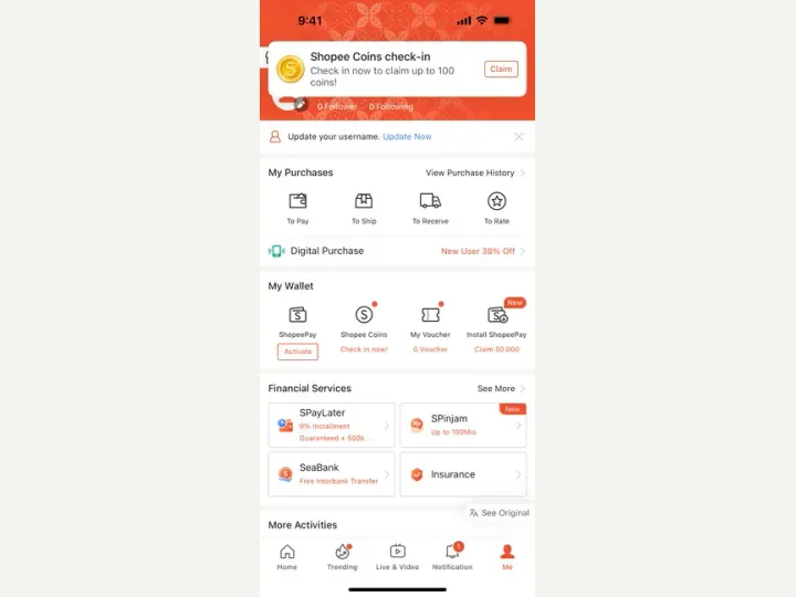 Shopee interface reference