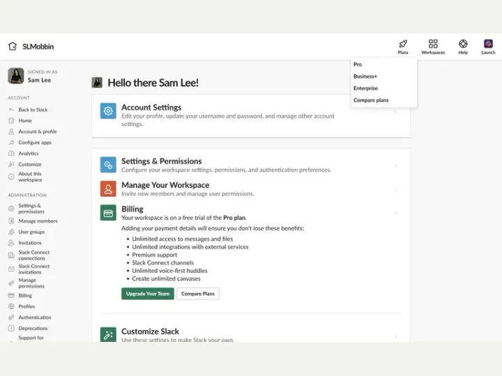 Slack interface reference