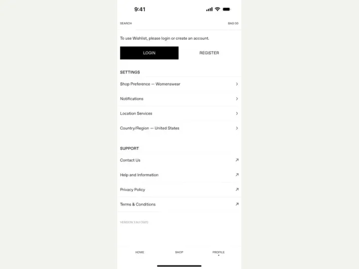 SSENSE interface reference