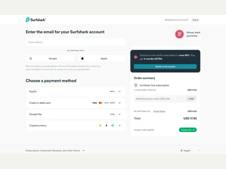 Surfshark interface reference