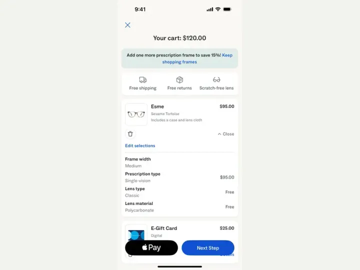 Warby Parker interface reference