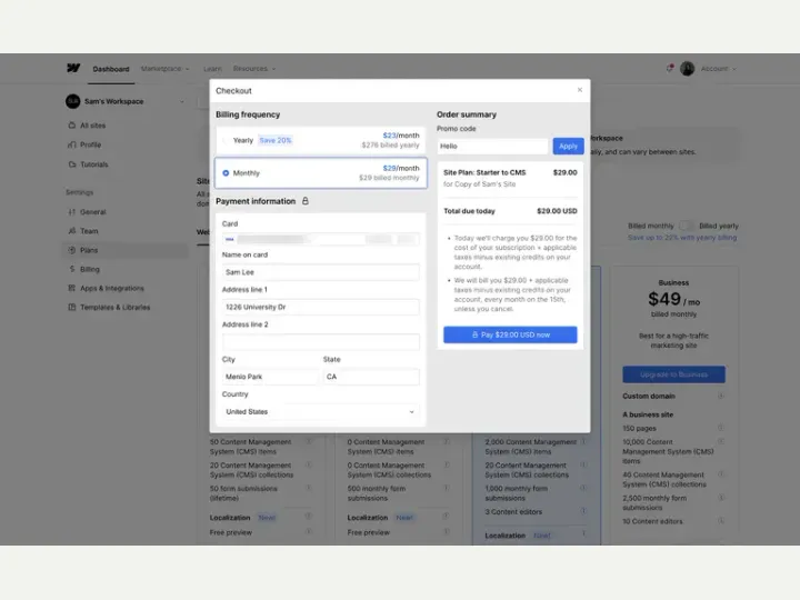 Webflow interface reference