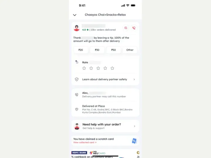 Zomato interface reference